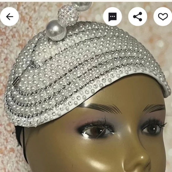 Black Beaded Fascinator Hat with Silver Details. - Picture 6 of 6